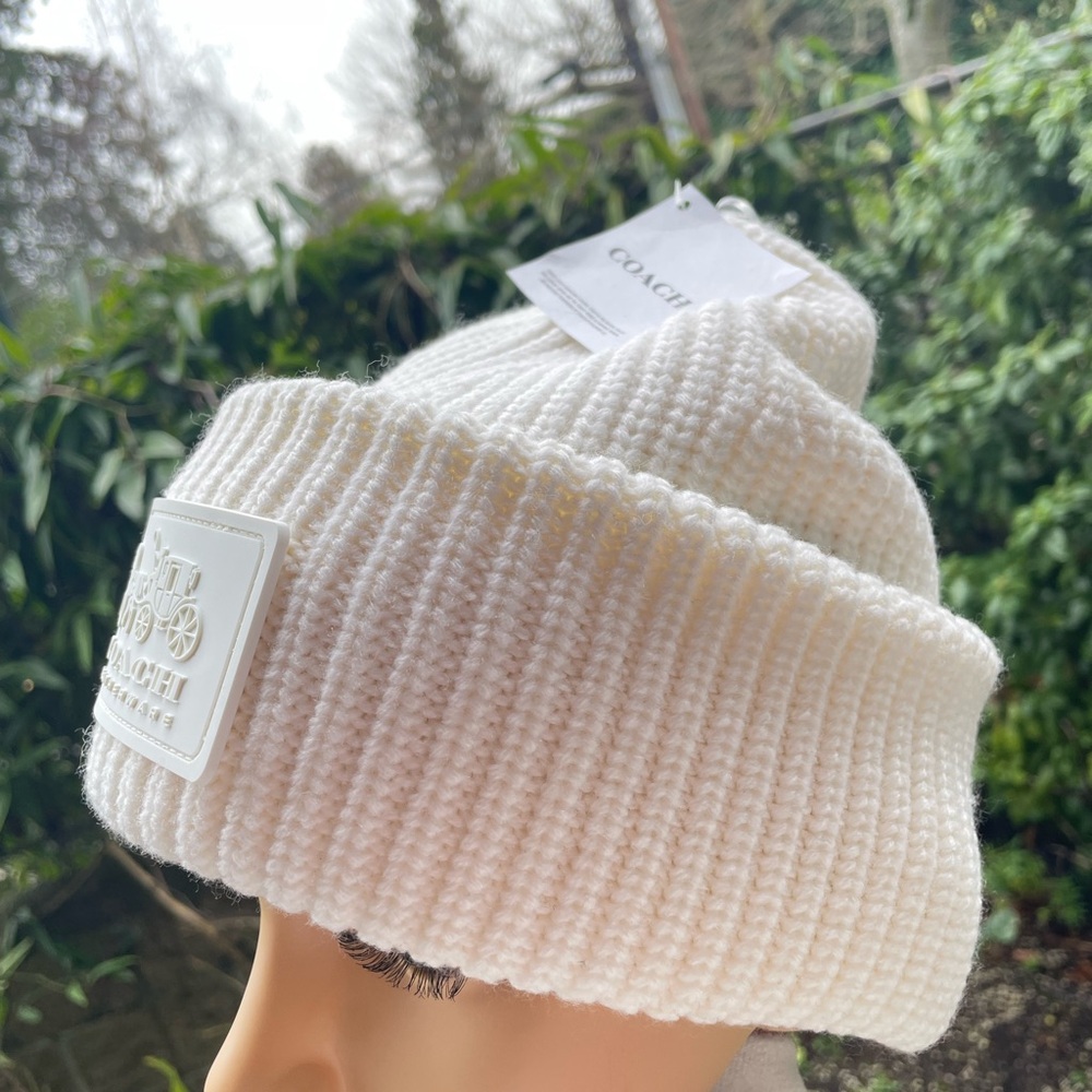 Coach Cream Ribbed Knit Beanie - Picture 11 of 17
